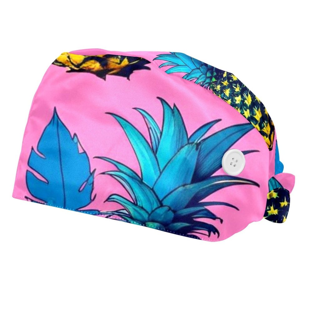 2 Pieces Scrub Caps Women Scrub Cap Cute Scrub Caps Women for Beauty Salon Pineapples Fruit Leaves Multicoloured
