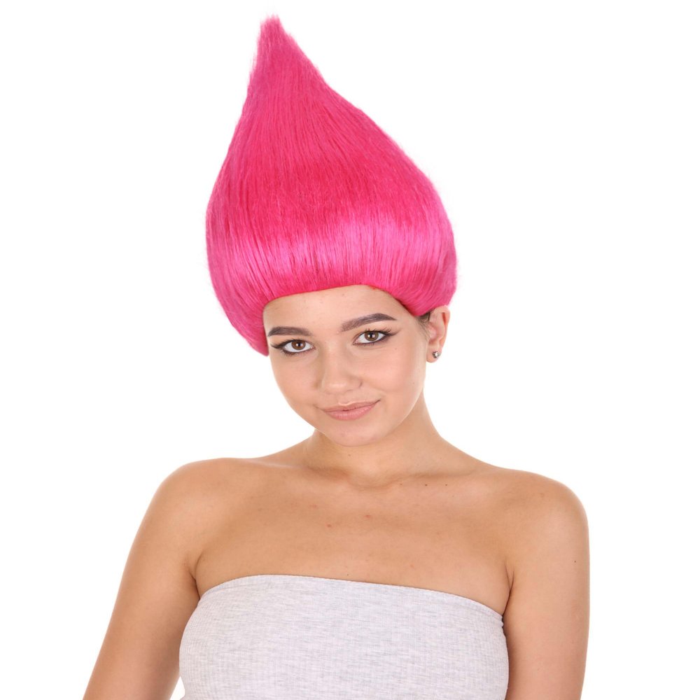 BC GOODS BY Unisex Teens Troll Wigs Collections | Synthetic Fiber Costume Wig for Men and Women | Capless Cap Halloween Colorful 80s Wigs | Trolls TV Movie Cosplay Costume Accessories - Neon Pink