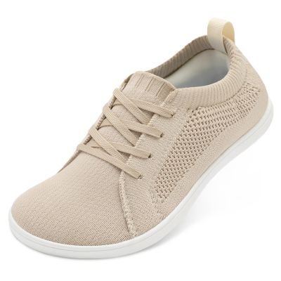 JOINFREE Women's Barefoot Walking Shoes Wide Toe Box Zero Drop Minimalist Sneakers Non Slip Breathable Comfortable Lightweight Walking Shoes Khaki Size 8