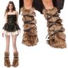 Kalastussaari Furry Leg Warmers, 11.8 in Long Fluffy Viking Leg Warmers With Leather Wrap For Boots, Cosplay Warrior Accessory