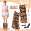 Kalastussaari Furry Leg Warmers, 11.8 in Long Fluffy Viking Leg Warmers With Leather Wrap For Boots, Cosplay Warrior Accessory view 3