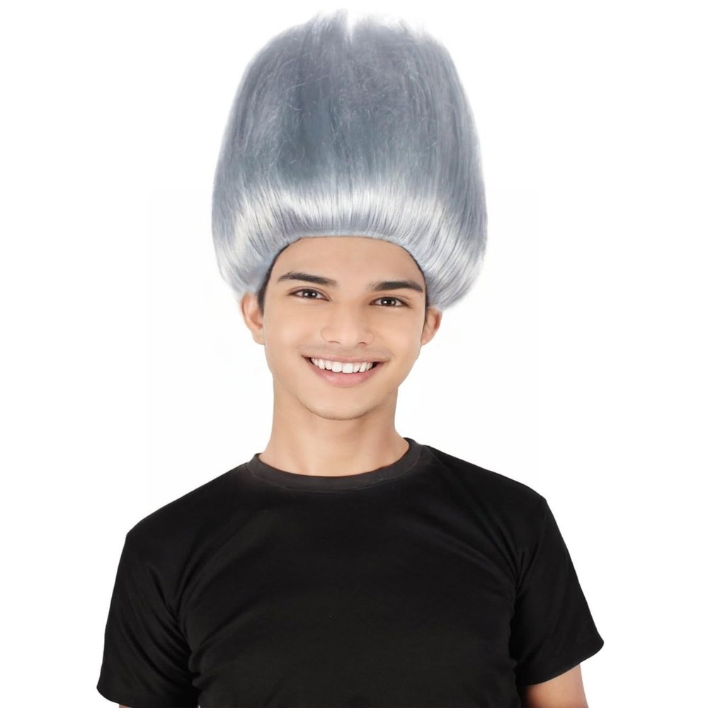 BC GOODS BY Unisex Adult Straight Troll Wigs Collections | Synthetic Costume Wig for Men and Women | Capless Cap Halloween Colorful 80s Wig | Trolls TV Movie Cosplay Costume Accessories - Dark Grey