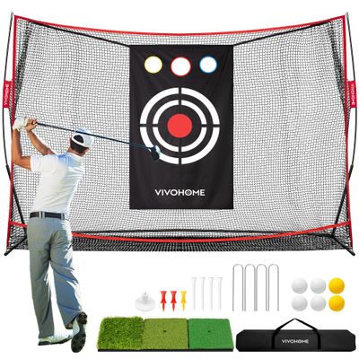 VIVOHOME 10 x 7ft Golf Net for Hitting, Chipping, Driving Training, Heavy Duty Golf Practice Net for Indoor, Backyard, Garage, with Mat, Target Cloth, 8 Tees, 6 Balls, Carry Bag