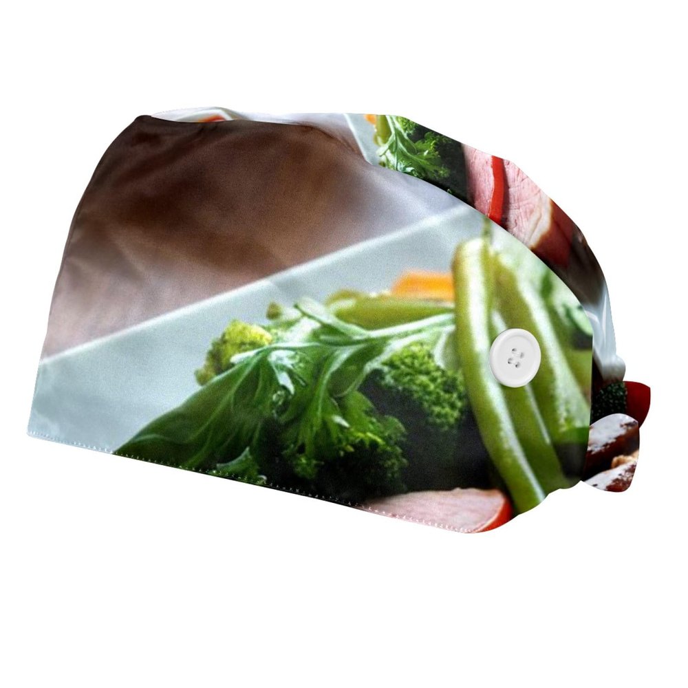 2 Pieces Scrub Caps Women Dental Scrub Caps Nurse Scrub Cap for The Surgeon Vegetable Pork Duck Sauce Multicoloured