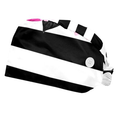 2 Pieces Scrub Caps Women Ponytail Scrub Cap Surgical Cap for The Surgeon Peony Stripes Flowers Multicoloured