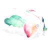 2 Pieces Scrub Caps Women Men's Scrub Cap Surgeon Caps for Kitchen Ballon Hot Gas Sphere Cloud Multicoloured