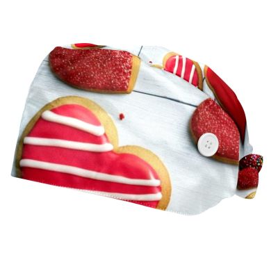 2 Pieces Scrub Caps Women Ponytail Scrub Cap Scrub Caps Surgical Women for Hospital Heart Cookies Chocolate