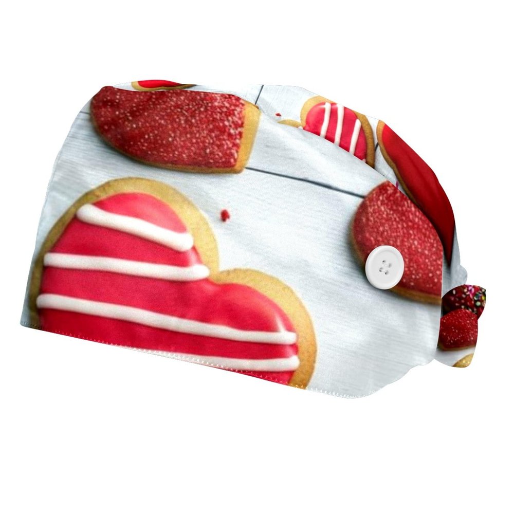 2 Pieces Scrub Caps Women Ponytail Scrub Cap Scrub Caps Surgical Women for Hospital Heart Cookies Chocolate
