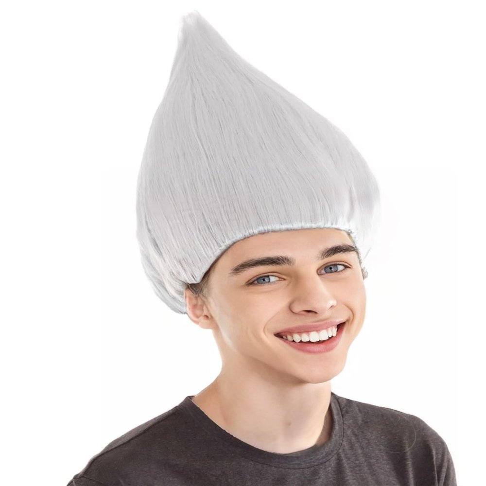 BC GOODS BY Unisex Adult Troll Wigs Collections | Synthetic Fiber Costume Wig for Men and Women | Capless Cap Halloween Colorful 80s Wigs | Trolls TV Movie Cosplay Costume Accessories - White