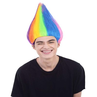 BC GOODS BY Unisex Teens Troll Wigs Collections | Synthetic Fiber Costume Wig for Men and Women | Capless Cap Halloween Colorful 80s Wigs | Trolls TV Movie Cosplay Costume Accessories - Rainbow