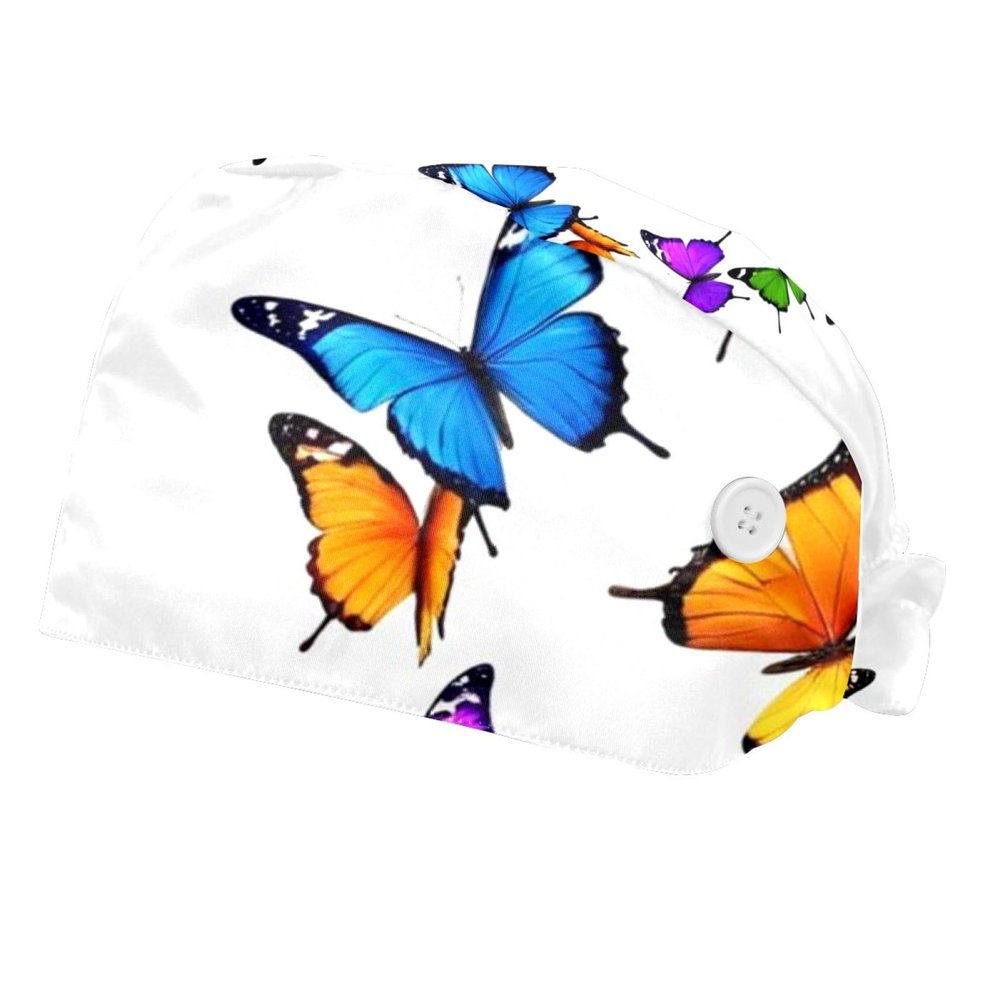 2 Pieces Scrub Caps Women Ponytail Scrub Cap Scrub Caps Men for Beauty Salon Butterflies Multicoloured