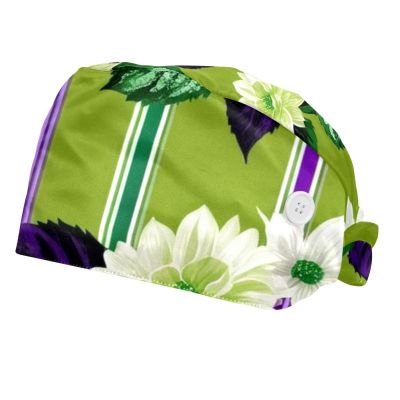2 Pieces Scrub Caps Women Ponytail Scrub Cap Nursing Scrub Caps for Hospital Striped Peony Flower Floral Multicoloured