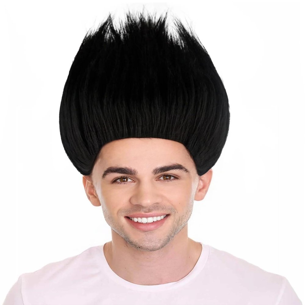 BC GOODS BY Unisex Adult Spiky Troll Wigs Collections | Synthetic Fiber Costume Wig for Men and Women | Capless Cap Halloween Colorful 80s Wig | Trolls TV Movie Cosplay Costume Accessories - Black