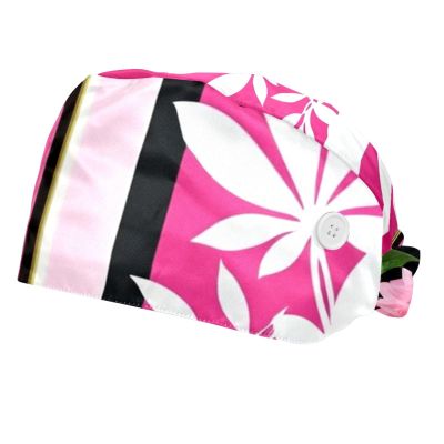 2 Pieces Scrub Caps Women Dental Scrub Caps Surgical Caps for Kitchen Striped Peony Flowers Plant Multicoloured