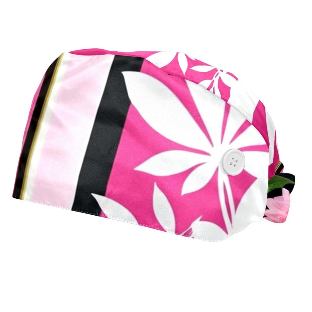 2 Pieces Scrub Caps Women Dental Scrub Caps Surgical Caps for Kitchen Striped Peony Flowers Plant Multicoloured
