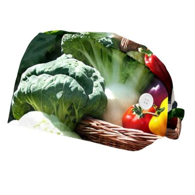 2 Pieces Scrub Caps Women Chef Cap Surgical Caps for Hospital Basket Colorful Pepper Garlic Grape