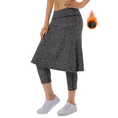 Xioker Women Fleece Skirts with 3/4 Leggings,Knee Length Skirts Leggings Thermal&Winter Skirted Capris Skorts with Pockets(Grey Charcoal 2XL)