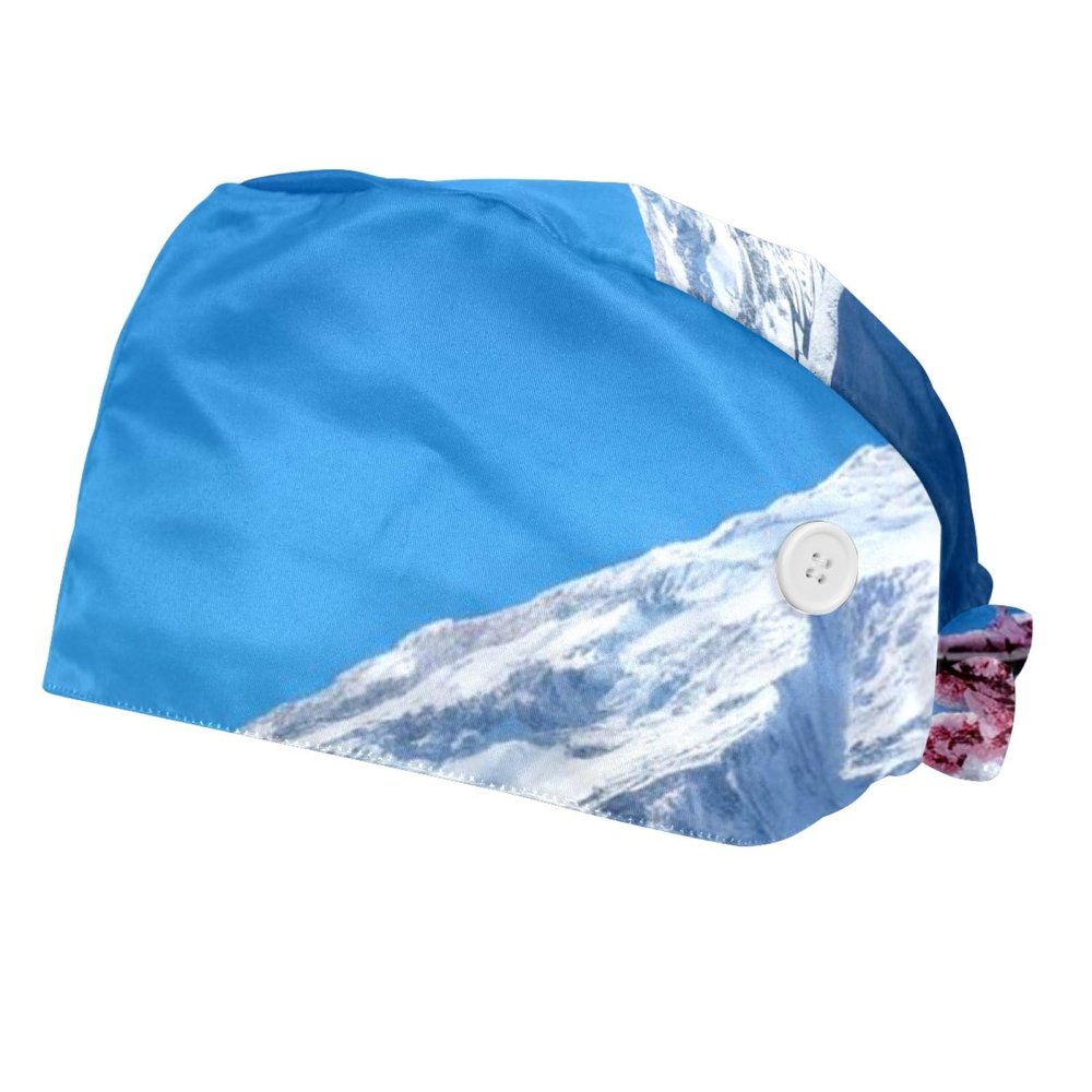 2 Pieces Scrub Caps Women Men's Scrub Cap Scrub Caps Surgical Women for Home Mount Fuji Cherry Flowers