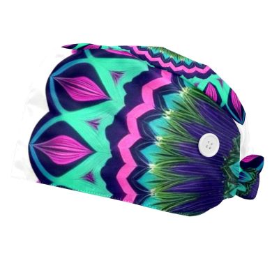 2 Pieces Scrub Caps Women Dental Scrub Caps Nursing Hats for Women for Beauty Salon Cicle Shapes Floral Mandala Multicoloured