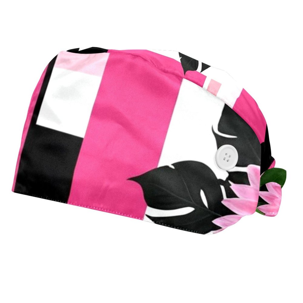 2 Pieces Scrub Caps Women Chef Cap Cute Scrub Caps Women for Kitchen Plant Flowers Striped Peony Multicoloured