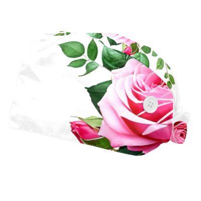 2 Pieces Scrub Caps Women Ponytail Scrub Cap Surgical Caps for Kitchen Watercolor Rose Flowers Leaves Peony