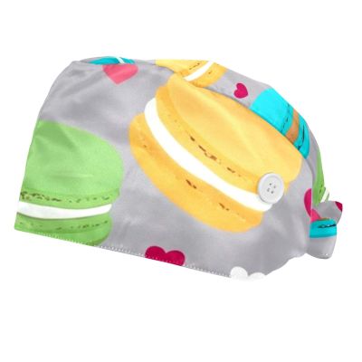 2 Pieces Scrub Caps Women Ponytail Scrub Cap Nursing Scrub Caps for Hospital Dessert Macaron Multicoloured