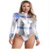 Alvivi Women's Astronaut Costume Alien Role Play Outfits Metallic Shiny Bodysuit Halloween Leotard Silver X-Large view 1