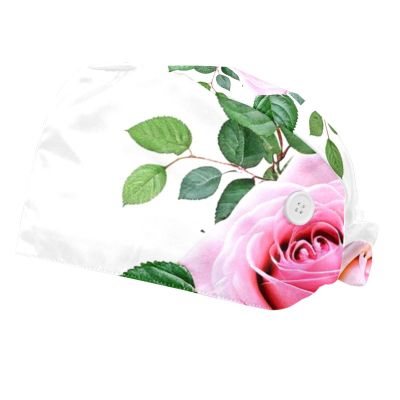 2 Pieces Scrub Caps Women Dental Scrub Caps Surgical Caps for Kitchen Watercolor Rose Leaves Peony Flowers