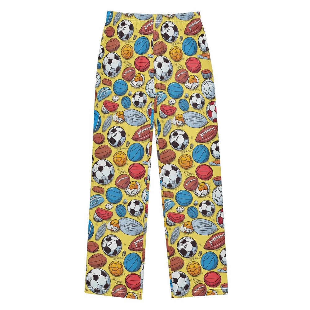 ALAZA Football Soccer Basketball Yellow Pajama Pants Long Sleep Pant Pajama Bottoms Elastic Waist with Pockets 13-14 Years