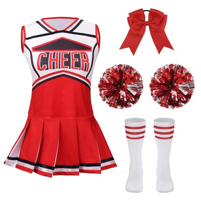 yolsun Cheerleader Costume for Girls Cheerleading Kids Dress up Halloween Cute Uniform High School Cheer leader OutfitRed, 12-14 Years