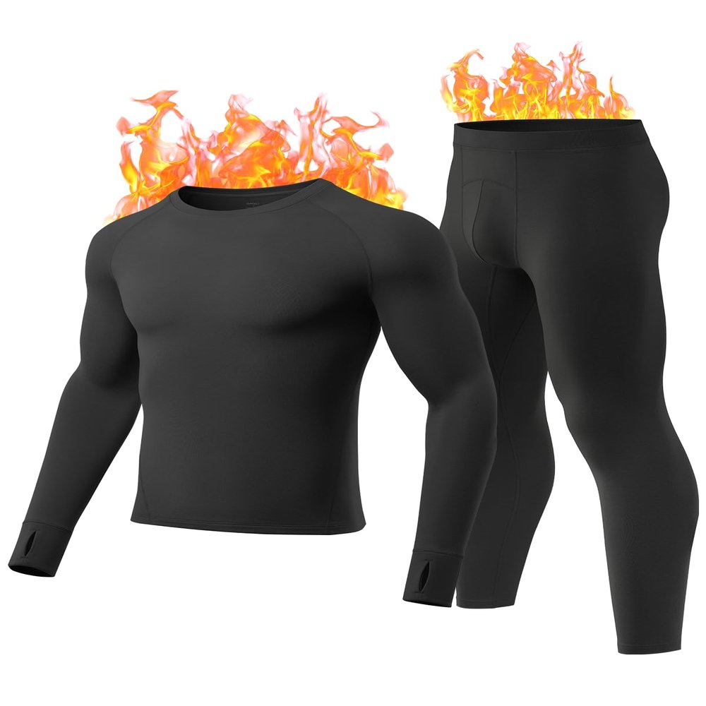 gagli Thermal Underwear Set for Men Long Johns with Fleece Lined Warm Base Layer Top Bottom Set for Cold Weather (Black, S)