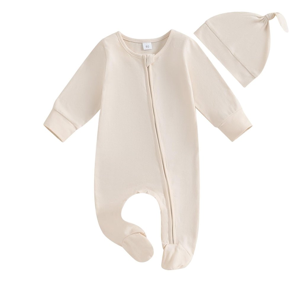 4t Bodysuit with Snap Newborn Infant Baby Boys Girls Footie Romper Solid Zipper Jumpsuit Baby Home (Beige, 3-6 Months)