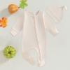 4t Bodysuit with Snap Newborn Infant Baby Boys Girls Footie Romper Solid Zipper Jumpsuit Baby Home (Beige, 3-6 Months) view 2