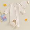 4t Bodysuit with Snap Newborn Infant Baby Boys Girls Footie Romper Solid Zipper Jumpsuit Baby Home (Beige, 3-6 Months) view 3