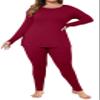 Ekouaer Women Plus Size Thermal Underwear Set SoftLong Johns Sets Light Fleece Lined Base Layer Top & Bottom Pajama Set Wine Red 16W view 1
