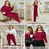 Ekouaer Women Plus Size Thermal Underwear Set SoftLong Johns Sets Light Fleece Lined Base Layer Top & Bottom Pajama Set Wine Red 16W view 2