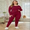 Ekouaer Women Plus Size Thermal Underwear Set SoftLong Johns Sets Light Fleece Lined Base Layer Top & Bottom Pajama Set Wine Red 16W view 4