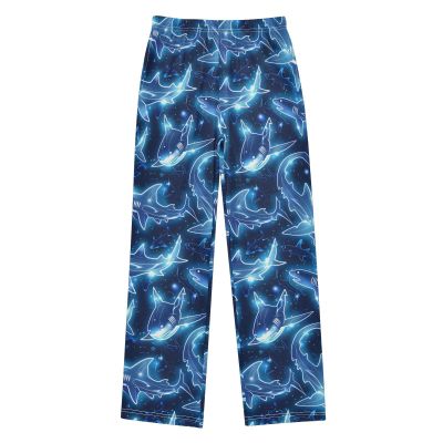 ALAZA Shark Neon Blue Pajama Pants Long Sleep Pant Pajama Bottoms Elastic Waist with Pockets 9-10 Years