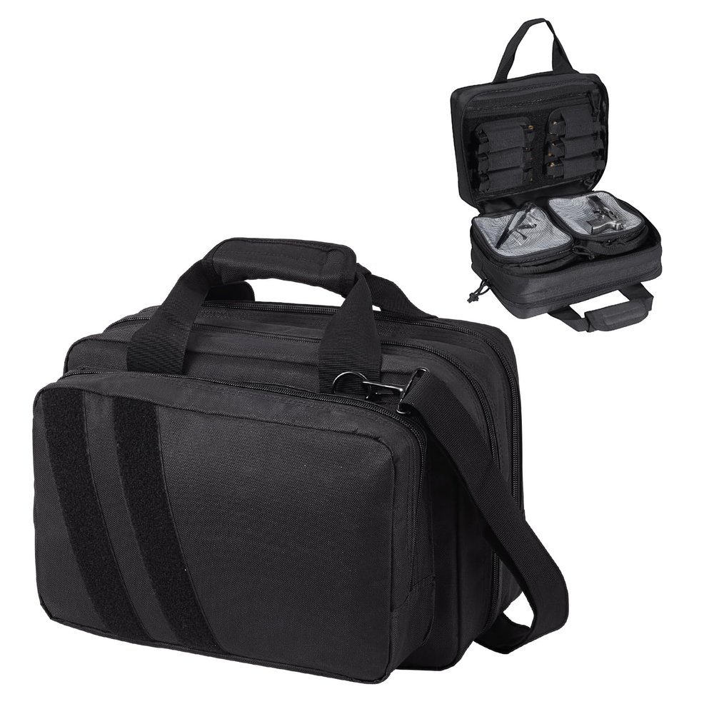 VEVOR Gun Bag with Detachable Baffles & 6 Magazines Shooting Handgun Bag for Outdoor Hunting Shooting Pistol Bag Case (2 Removable Pistol Bags, Black, 13 x 7.9 x 9.1 in)