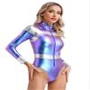 Alvivi Women's Astronaut Costume Alien Role Play Outfits Metallic Shiny Bodysuit Halloween Leotard Blue Small view 2