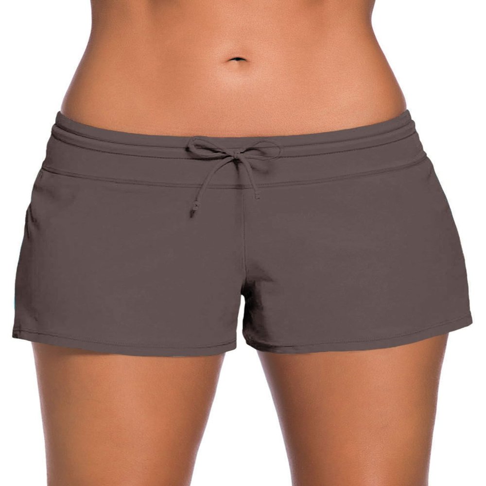 Aleumdr 3" Swim Shorts for Women Sports Tankini Bottom Shorts with Side Split Waistband for Surfing Sail Summer Beach Swimwear Brown Medium