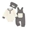 FOCUTEBB 12 18 Month Baby Boy Clothes Fall Winter Outfits Suspenders Pants Set Long Sleeve Cute Romper + Pocket Overalls + Hat With Dog Ears 3 Pcs Set Cute Cartoon Clothing Set Grey 12-18 Months view 1