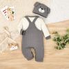 FOCUTEBB 12 18 Month Baby Boy Clothes Fall Winter Outfits Suspenders Pants Set Long Sleeve Cute Romper + Pocket Overalls + Hat With Dog Ears 3 Pcs Set Cute Cartoon Clothing Set Grey 12-18 Months view 4