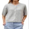 Women Knit Crop Cardigan Short Sleeve Button Down Sweater Open Front Pullover Top Fall Streetwear Blouse(Grey,XL) view 2