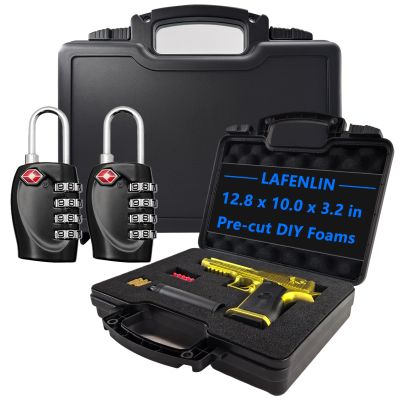 Hand Gun Case for Pistols with 2 TSA Padlocks, Water-Resistant Hard Plastic Case Handgun Cases Lockable with Pick N Pluck Foam 12.8 x 10 x 3.2 Inches, TSA Approved Firearm Travel Gun Case Revolver