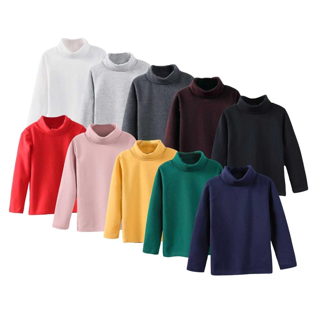 Betadog Toddler Baby Girl Basic Solid Color Turtleneck T Shirt Top Long Sleeve Soft Cotton Clothes for (Red, 4-5 Years)