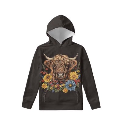 WELLFLYHOM Highland Cow Hoodies Graphic Black Sweatshirt for Boys Girls 14-16 Kids Trendy Long Sleeve Shirt Fall Outfits Novelty Hoodie with Front Pocket Pullover Hooded Sweater Shirts