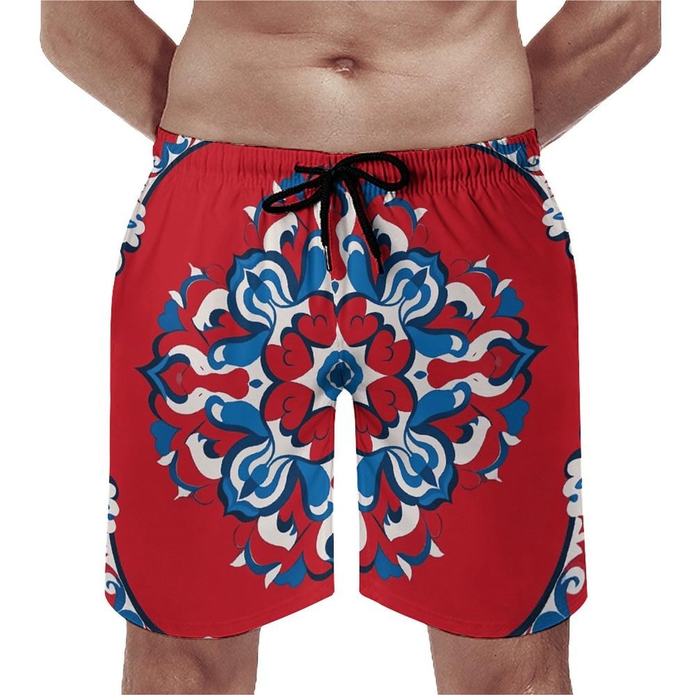DJUETRUI Mens Swim Trunks Quick Dry Swim Shorts Red and Blue Bathing Suit for Men Drawstring Casual Shorts Swimwear S