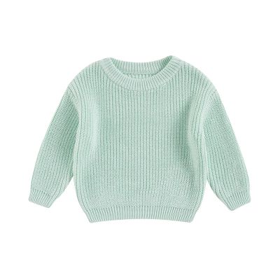 Pivanzore Baby Girl Boy Toddler Knit Sweater Cute Round Neck Long Sleeve Blouse Pullover Oversized Sweatshirt Warm Kids Tops Light Blue