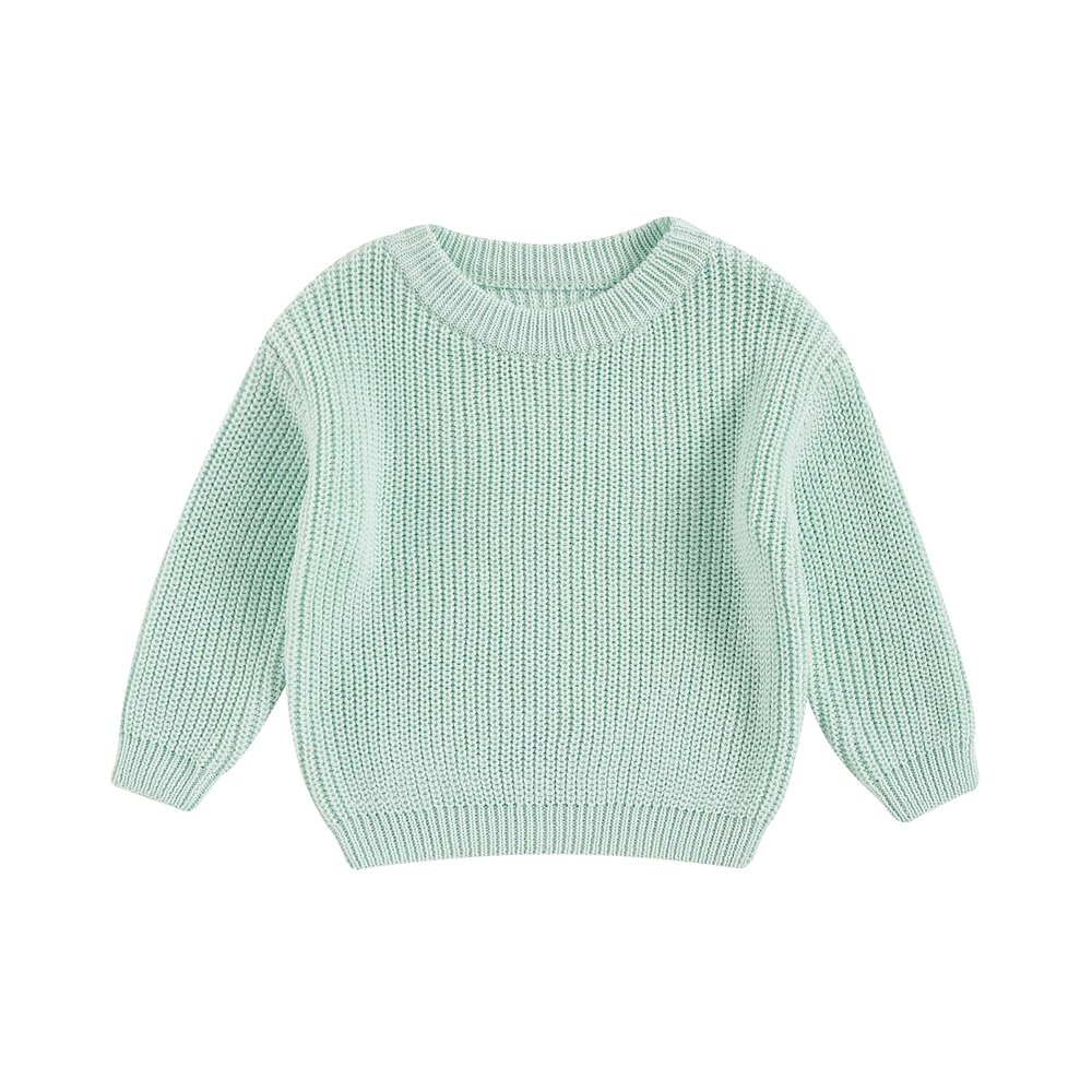 Pivanzore Baby Girl Boy Toddler Knit Sweater Cute Round Neck Long Sleeve Blouse Pullover Oversized Sweatshirt Warm Kids Tops Light Blue